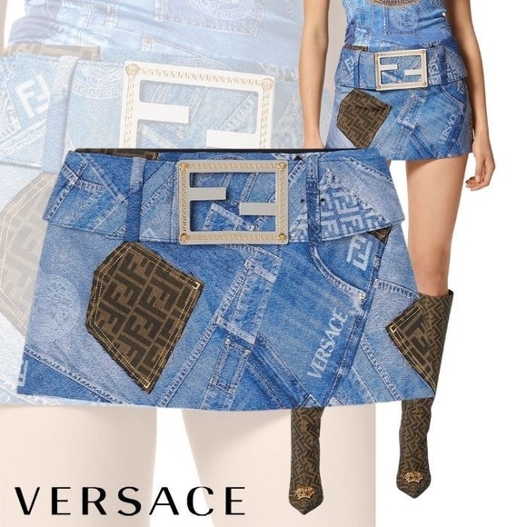 Versace x Fendi: Skirt with Belt Denim Patchwork by Fendace *RARE* (on Runway) - Picture 16 of 16